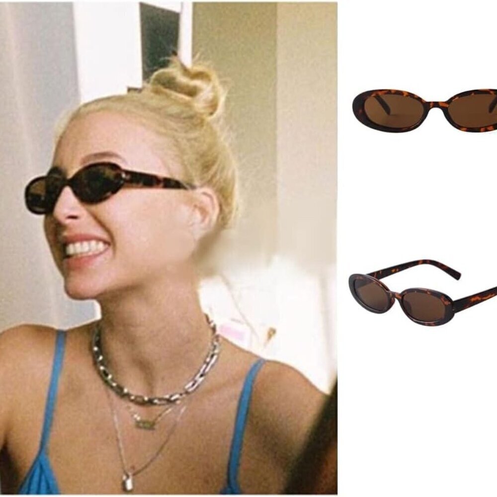 Retro Oval Sunglasses Women Vintage Narrow Small Tortoiseshell Black - Picture 2 of 7